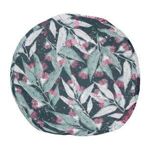 Eucalyptus leaves: dark floral seamless. pouf