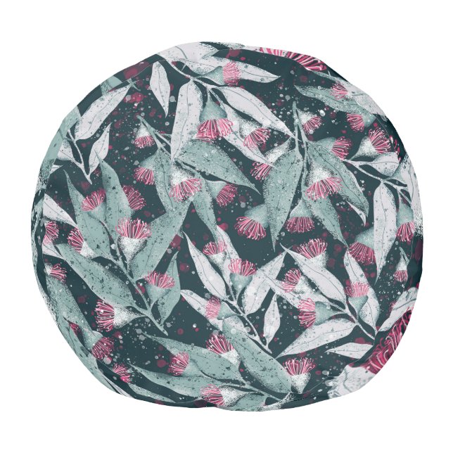 Eucalyptus leaves: dark floral seamless. pouf (Bottom)