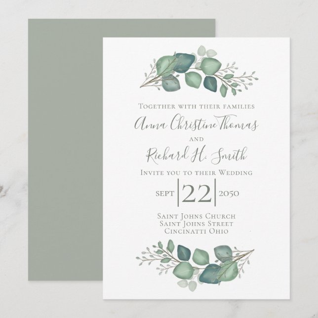 Eucalyptus Leaves Elegant Greenery Foliage Invitation (Front/Back)