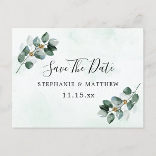 Eucalyptus Leaves Elegant Wedding Save The Date Announcement Postcard