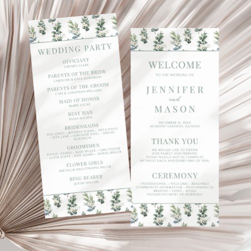 Eucalyptus leaves floral wedding program cards