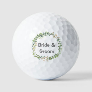 Eucalyptus leaves flower bride and groom wedding golf balls