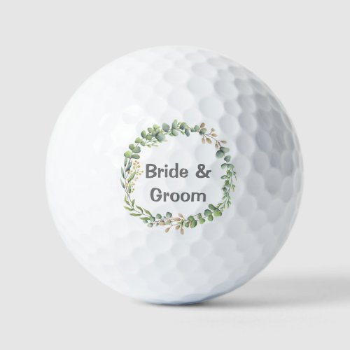 Eucalyptus leaves flower bride and groom wedding   golf balls