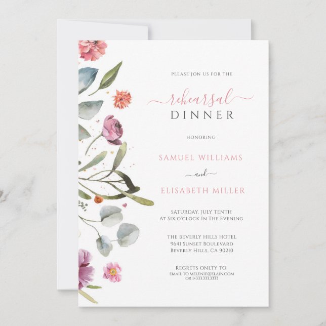 Eucalyptus Leaves Flowers Border Rehearsal Dinner  Invitation (Front)