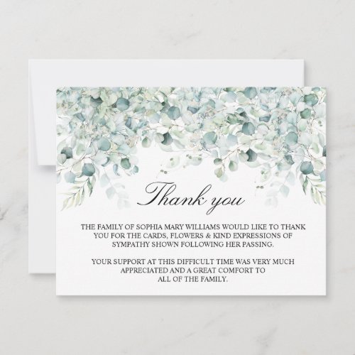 Eucalyptus Leaves Funeral Thank You Note