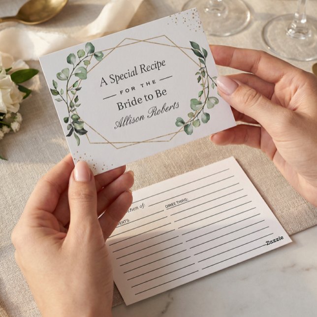 Eucalyptus Leaves Geometric Bridal Shower Recipe Postcard (Creator Uploaded)