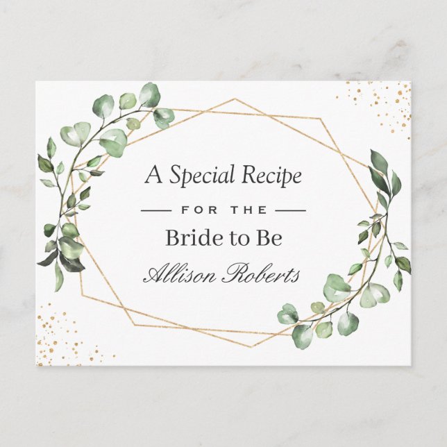 Eucalyptus Leaves Geometric Bridal Shower Recipe Postcard (Front)