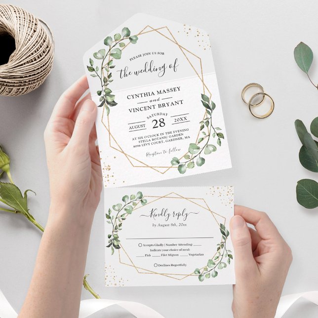 Eucalyptus Leaves Geometric Folded Wedding All In One Invitation (Creator Uploaded)