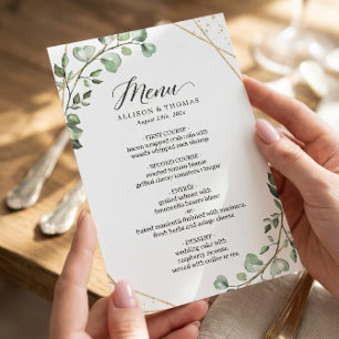 Eucalyptus Leaves Geometric Wedding Dinner Menu