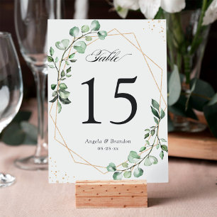 Eucalyptus Leaves Geometric Wedding Table Number