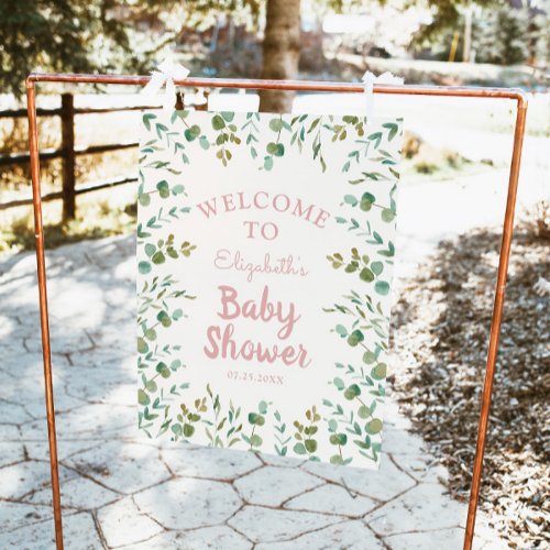 Eucalyptus Leaves Girl Baby Shower Welcome Sign