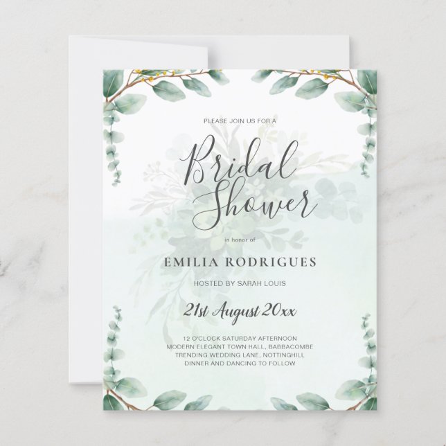 Eucalyptus Leaves GOLD BRIDAL SHOWER INVITE (Front)