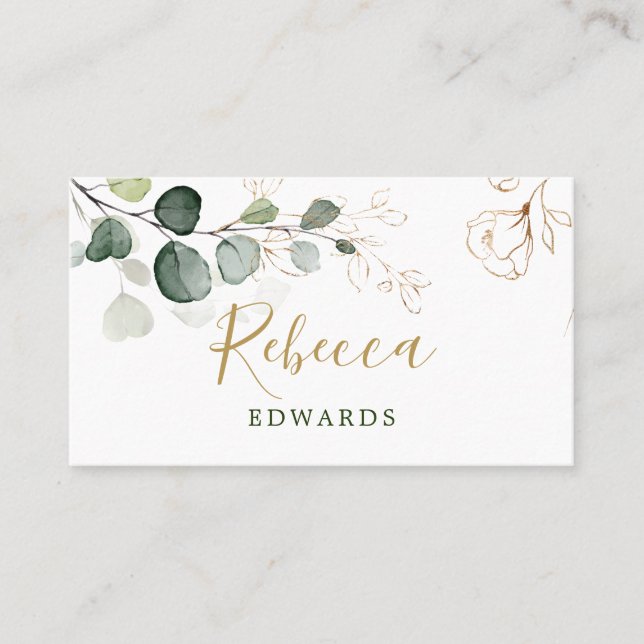 Eucalyptus Leaves Gold Floral Place card (Front)