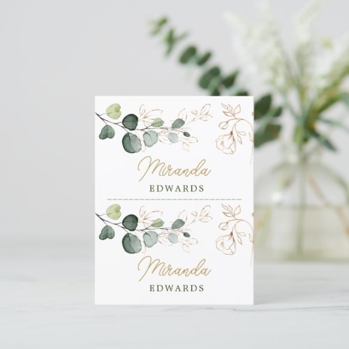Eucalyptus Leaves Gold Floral Place card