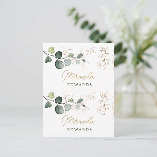 Eucalyptus Leaves Gold Floral Place card (Standing Front)