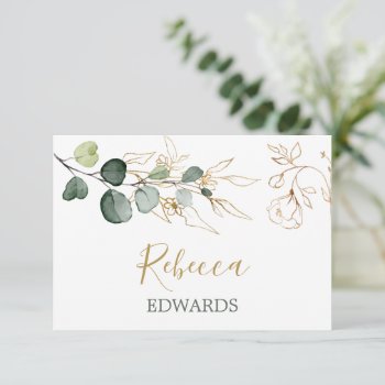 Eucalyptus Leaves Gold Floral Place Card by IrinaFraser at Zazzle