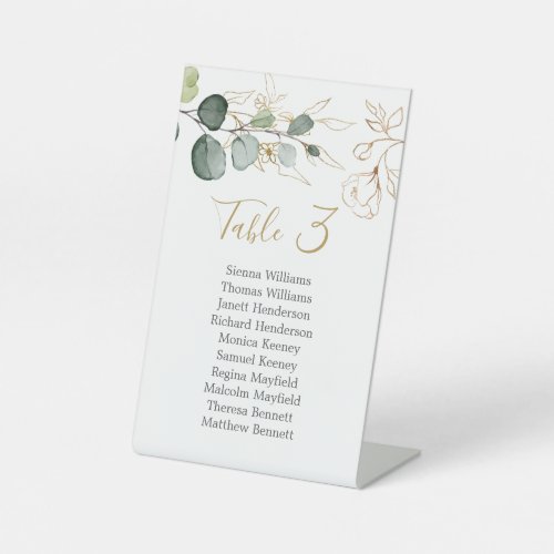 Eucalyptus Leaves Gold Floral Seating Chart  Pedestal Sign