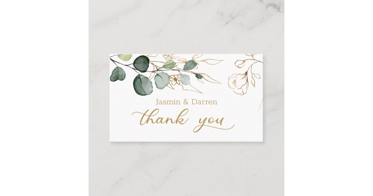 Eucalyptus Leaves Gold Floral Thank You Card | Zazzle