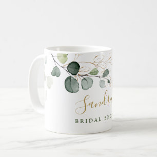 Eucalyptus Leaves Gold Floral, your name coffee  Mug