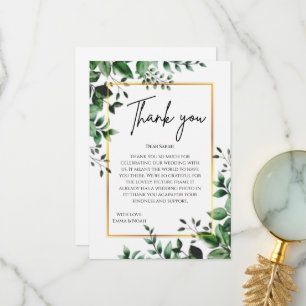 Eucalyptus Leaves Gold Frame Wedding Thank You