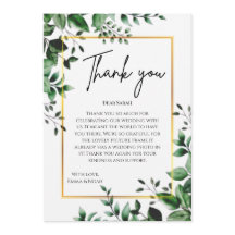 Eucalyptus Leaves Gold Frame Wedding Thank You
