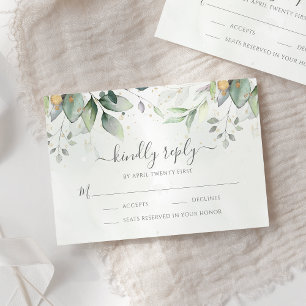 Eucalyptus Leaves Gold Meal Options Wedding RSVP Card