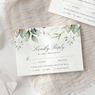 Eucalyptus Leaves Gold Meal Options Wedding RSVP Card