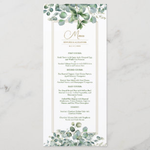 Eucalyptus Leaves Gold Sage Green Wedding Menu