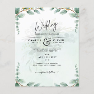 Eucalyptus Leaves GOLD WEDDING QR CODE BUDGET Flyer