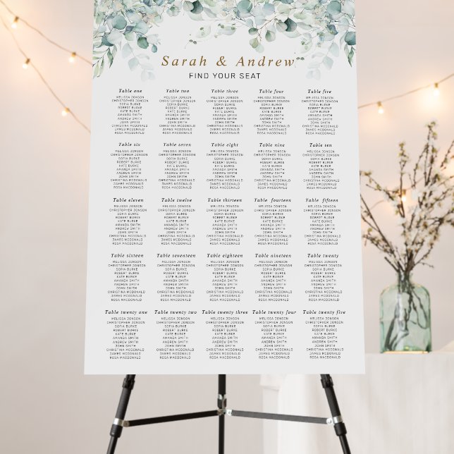 Eucalyptus Leaves & Gold Wedding Seating Chart Foam Board (In Situ (Stand))