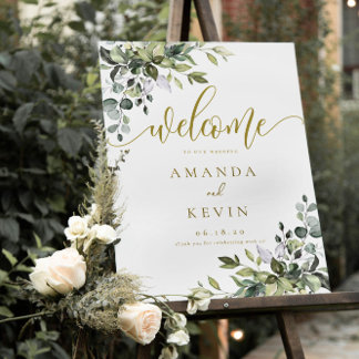 Eucalyptus Leaves Gold Welcome Wedding Sign 