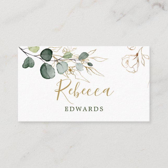 Eucalyptus Leaves Golden Floral Place card (Front)