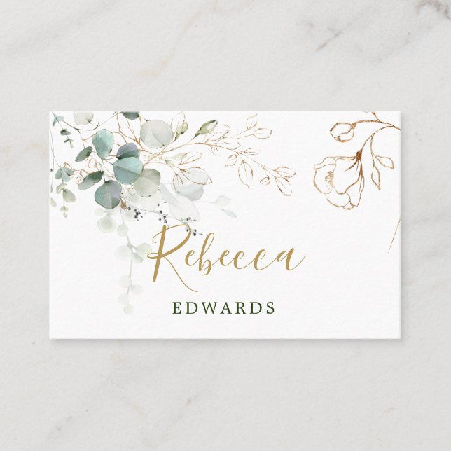 Eucalyptus Leaves Golden Floral Place card (Front)