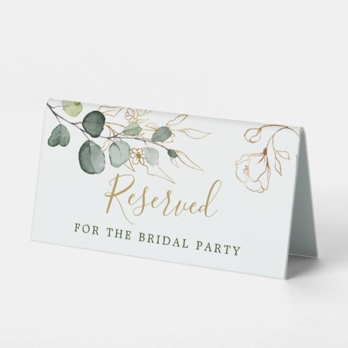 Eucalyptus Leaves Golden Floral Place card Table Tent Sign