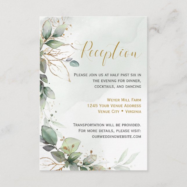 Eucalyptus Leaves Golden Greenery Reception Detail Enclosure Card (Front)