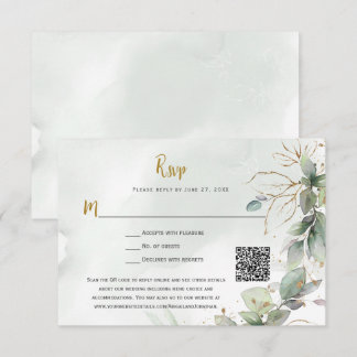 Eucalyptus Leaves Golden Greenery RSVP Card