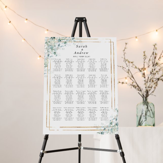 Eucalyptus Leaves & Golden Wedding Seating Charts  Foam Board (In Situ (Stand))