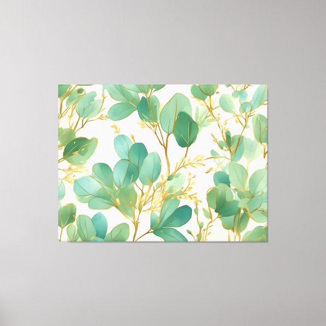 Eucalyptus Leaves Green and Gold Design Canvas Print (Front)