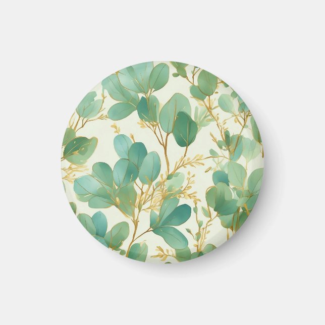 Eucalyptus Leaves Green and Gold Design Magnet (Front)