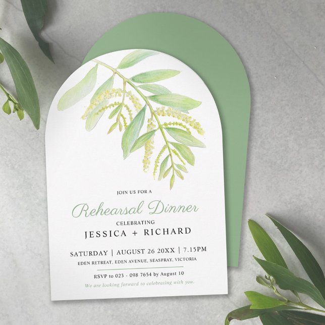  Eucalyptus leaves green water wedding rehearsal Invitation (Creator Uploaded)