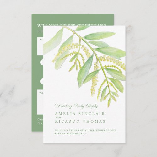  Eucalyptus leaves green water wedding  RSVP Card