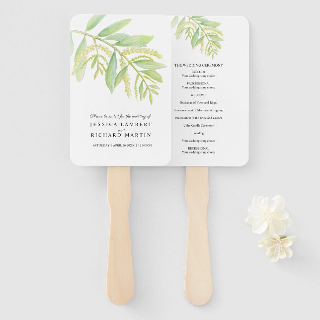 Eucalyptus leaves green watercolor wedding Hand Fan (Front and Back)