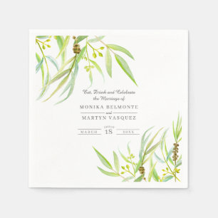 Eucalyptus leaves green watercolor wedding napkins