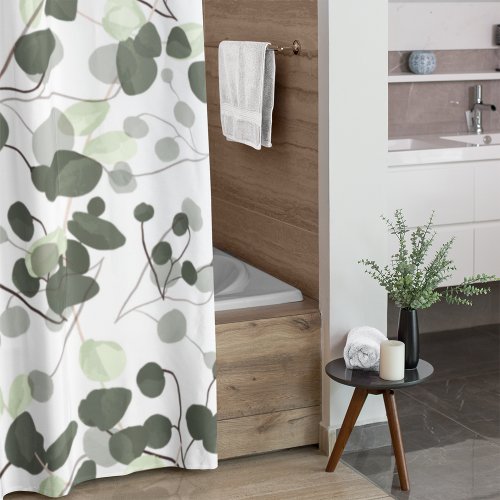 Eucalyptus Leaves Green White Pattern Modern Shower Curtain