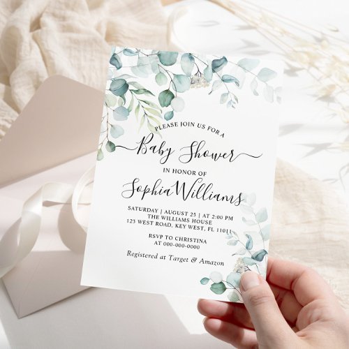 Eucalyptus Leaves Greenery Baby Shower Invitation