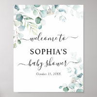 Eucalyptus Leaves Greenery Baby Shower Welcome Poster