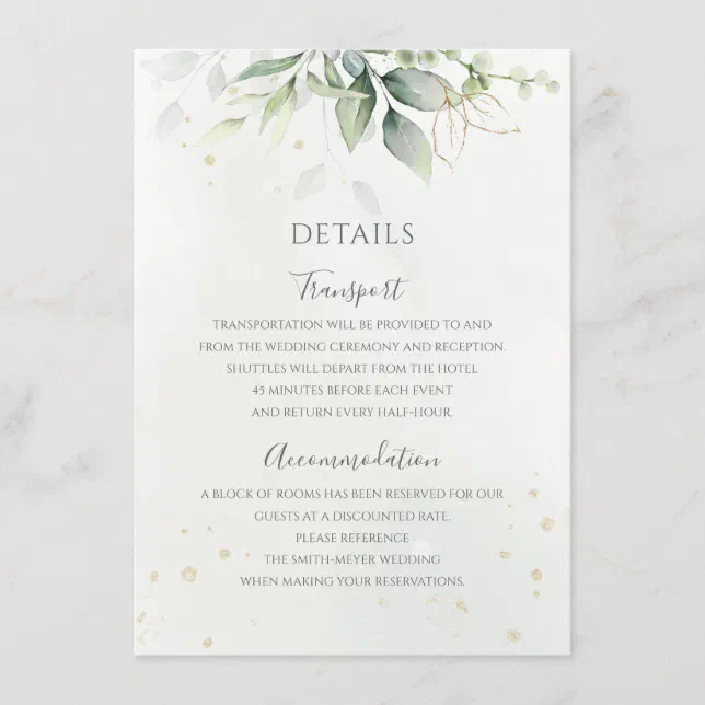 Eucalyptus Leaves Greenery Gold Elegant Wedding Enclosure Card | Zazzle