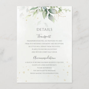 Eucalyptus Leaves Greenery Gold Elegant Wedding Enclosure Card