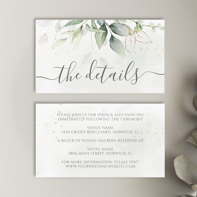 Eucalyptus Leaves Greenery Gold Elegant Wedding Enclosure Card (Creator Uploaded)