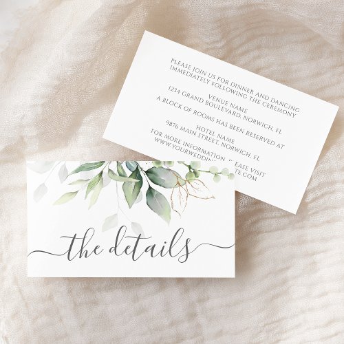 Eucalyptus Leaves Greenery Gold Elegant Wedding Enclosure Card